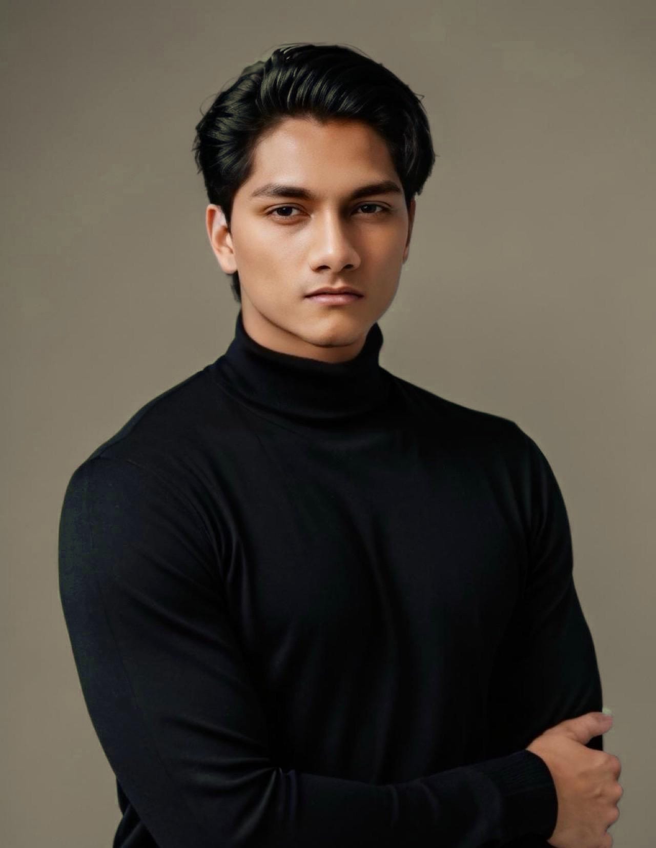 Rishman, health and nutrition coach, in a black roll-neck against a plain background